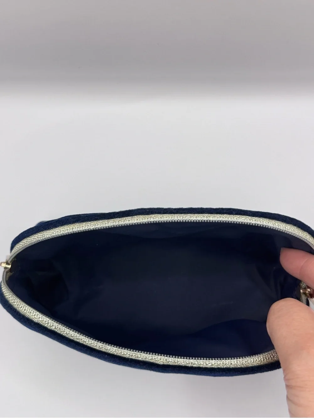 Dior Beige Embroidered Floral & Navy Blue Velvet Cosmetic Pouches